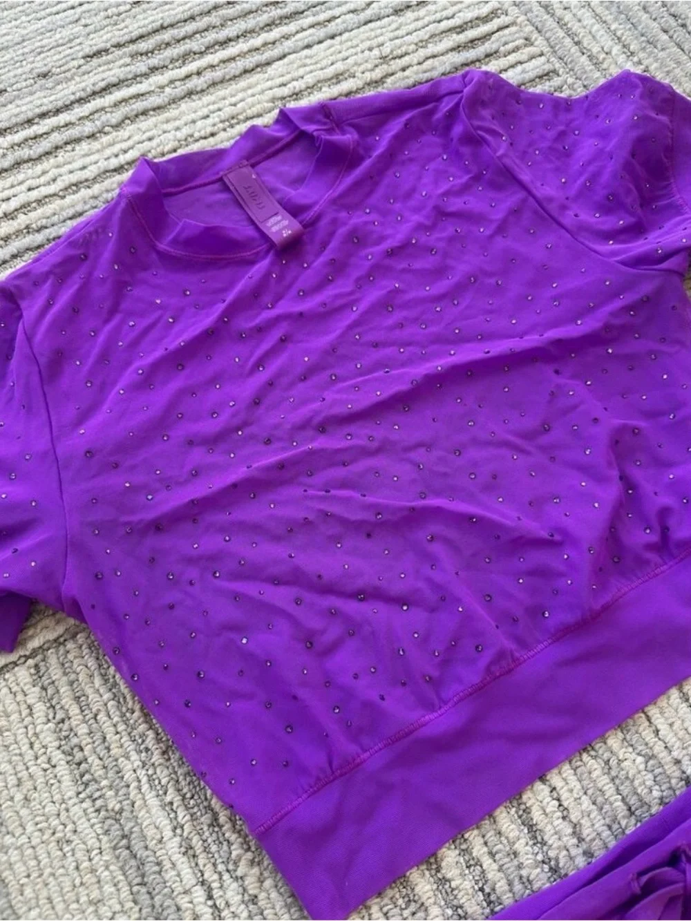 SKIMS Lavender Purple Sheer Mesh Short Sleeve Crop Top with Rhinestones